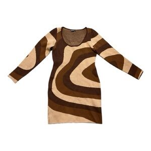 Rehab Brown and Tan Long Sleeve Dress Sz M